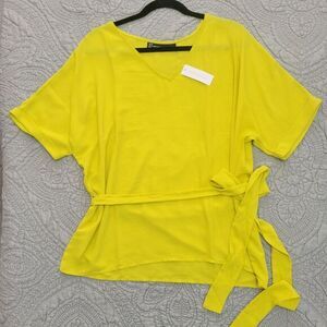 NY & Co Top‎ Blouse Large New Chartreuse Sash Career Office